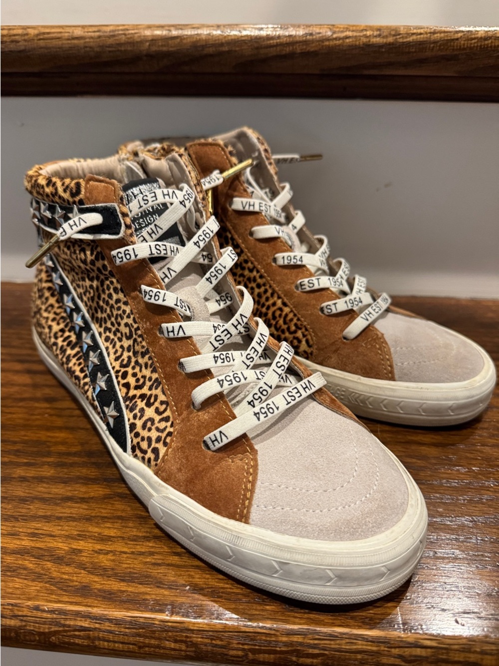 Vintage Havana Leopard Calf Hair High Top Sneakers Size 9.5 10